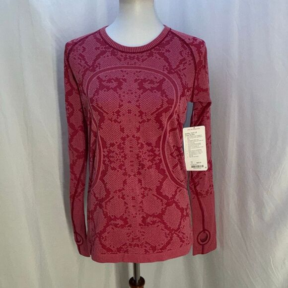 NWT lululemon Swiftly Tech L/S crew snake Pink/Cranberry thumbholes Sz 10 - Picture 5 of 13